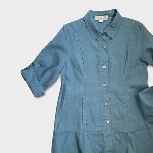 Simple Noelle Blue Linen Button Up Top S/M